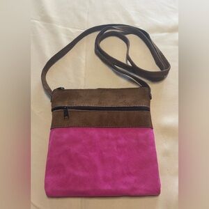 Guatemalan Cross Body Purse Pink Brown Boho Pocket 7..5”x 8.25” Small